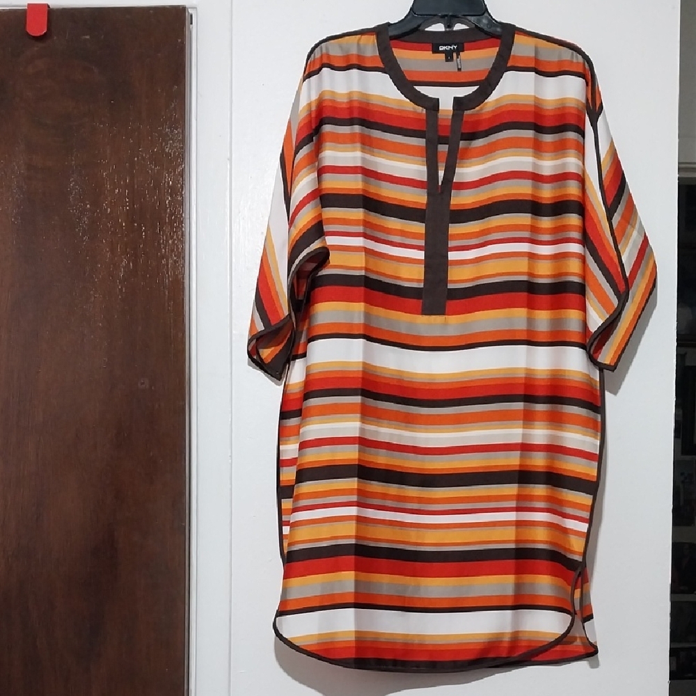 DKNY Striped Orange and Brown Women's Top.